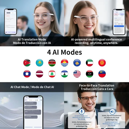Miniatura 7 de Lentes inteligentes AI para hombres y mujeres, impulsados por IA por traducción, reducción de ruido, micrófono y altavoces de audio de oído abierto
