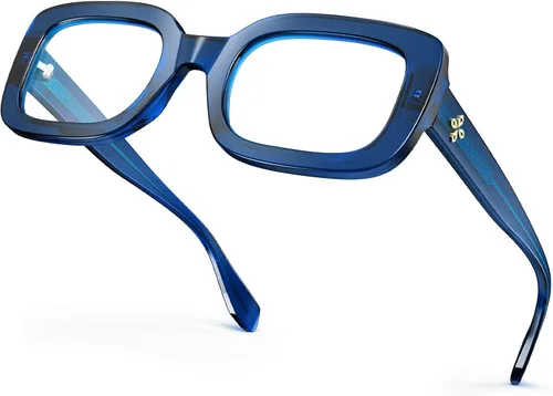 Miniatura 13 de VISOONE Gafas rectangulares con bloqueo de luz azul, marco cuadrado grueso, gafas de computadora vintage para mujeres y hombres, armonía