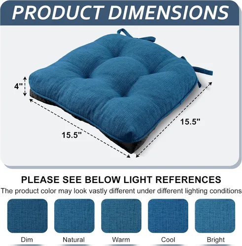 Miniatura 2 de Basic Beyond Paquete de 4 cojines para sillas de comedor, cojines para sillas de comedor con lazos y respaldo antideslizante, 15.5 x 15.5 pulgadas