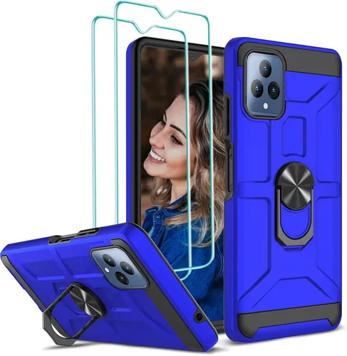 Miniatura 12 de Jeylly Funda para T-Mobile Revvl 5G con 2 protectores de pantalla de vidrio templado, cuerpo completo híbrido de policarbonato duro suave TPU anillo