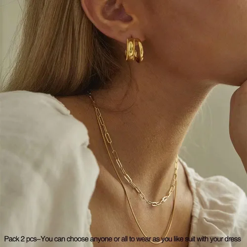 Miniatura 3 de Gargantilla en capas para mujer, chapada en oro de 14 quilates, cadena fina de eslabones, collar sencillo, ajustable, con dije de moneda con letra