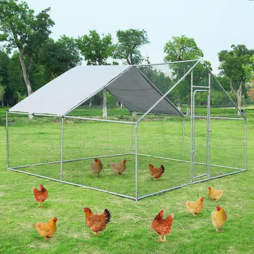Miniatura 17 de Giantex Gallinero de metal grande, gallinero hexagonal de 13 pies con cubierta impermeable, marco de acero resistente, 12 estacas, jaula de aves