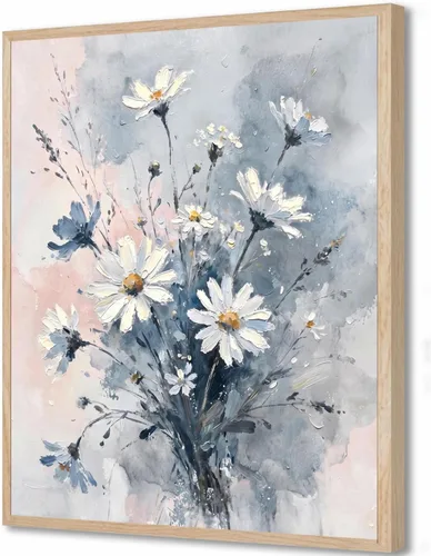 Lienzo decorativo de margaritas azules y rosas, impresión de estilo floral abstracto, arte de ramo de flores silvestres moderno y neutro, decoración