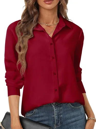 Miniatura 27 de Camisas de manga larga con botones para mujer, básicas, clásicas, suaves, con cuello a la moda, elegantes y casuales