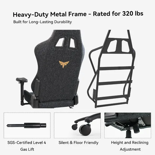 Miniatura 6 de Silla para juegos con reposabrazos ajustables 4D, reclinable de 170° y capacidad de 320 libras, silla ergonómica de computadora de respaldo alto