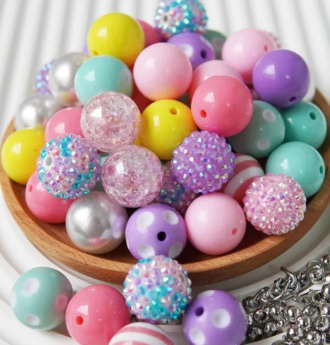 Miniatura 21 de Perlas de goma de burbujas de 20 mm para bolígrafos, perla de 20 mm para artículos ensartados, perlas acrílicas de 20 mm para manualidades, 50