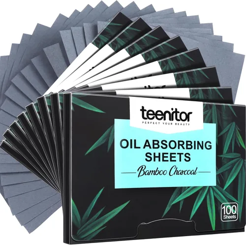 Miniatura 10 de Teenitor Papel secante de carbón de bambú, 1200 hojas absorbentes de aceite para piel grasa, cara y película de control de aceite