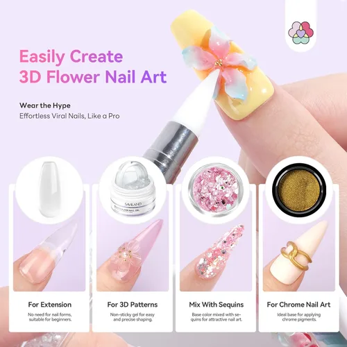 Miniatura 8 de SAVILAND Gel de uñas sólido antiadherente avanzado: transparente y blanco para esculpir instantáneamente 3D, gel para esculpir uñas con polvo