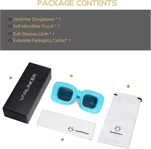 Miniatura 6 de VANLINKER Lindas gafas de sol cuadradas infladas para mujeres y hombres, gafas gruesas retro con marco grueso divertido máscara sombras VL9733