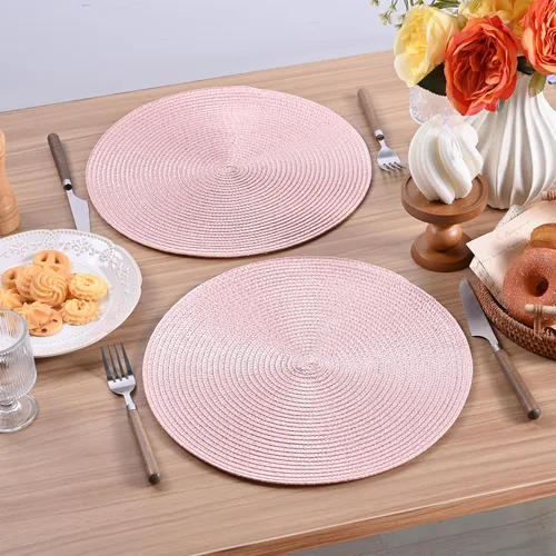 Miniatura 78 de Feuille Juego de 4 manteles individuales redondos trenzados para mesa de comedor, tejidos, lavables, antideslizantes, 13.5 pulgadas