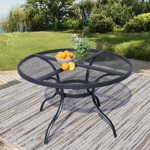Miniatura 14 de 60" Round Outdoor Patio Table for 8, Metal Black Dining Table with Adjustable Umbrella Hole, Garden, Backyard & Deck Bistro Table