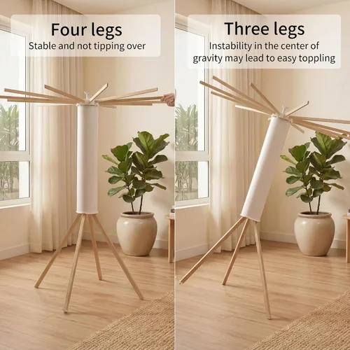 Miniatura 8 de LEQ Tendedero plegable para ropa interior con 4 pies de soporte, tendedero de ropa para apartamento con 12 brazos de secado de madera