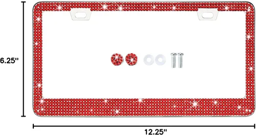 Miniatura 8 de Marco de matrícula con diamantes de imitación rojos brillantes para mujeres, cubiertas de matrícula de metal antioxidante de borde delgado