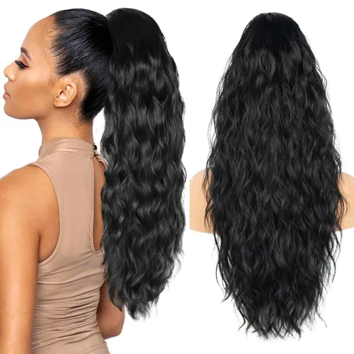 Miniatura 11 de Extension de cola de caballo con cordón de 26 pulgadas para mujer, extensiones de cola de caballo largas y onduladas, extensiones de cabello