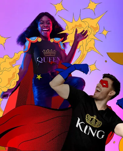 Miniatura 5 de Rey y Reina - Juego de camisetas de pareja para él y ella
