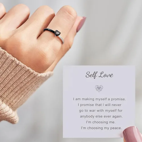 Miniatura 5 de Harlermoon Anillos de corazón para mujer, anillos de promesa esmaltados para madre e hija, mejores amigos, joyería ajustable, regalos de cumpleaños