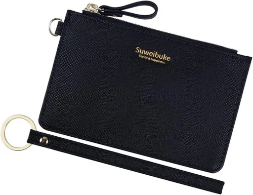 Miniatura 19 de Estuche Delgado para Tarjetas RFID para Mujer con Correa de Muñeca, Cartera con Cremallera para ID, Cartera de Cuero Pequeña, Monedero con Llavero