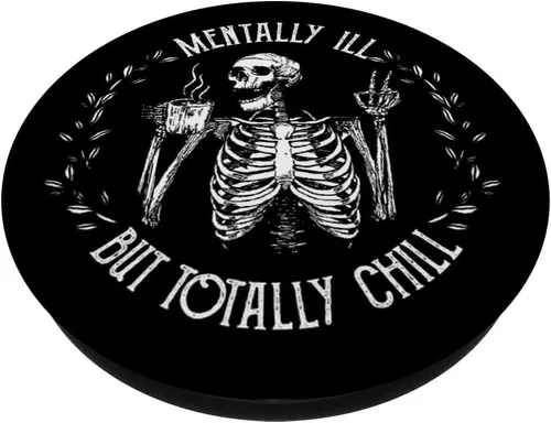 Miniatura 2 de Diseño de Halloween con diseño de esqueleto mentalmente ILL But Totally Chill, PopSockets intercambiables PopGrip