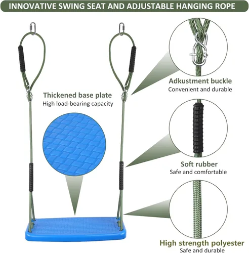 Miniatura 2 de Juego de columpios de plástico de repuesto resistente, con cuerda ajustable antideslizante para colgar en el árbol, accesorios para interiores y Azul