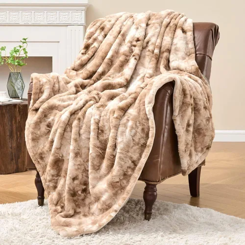 Krifey - Manta de pelo sintético, supersuave, acogedora, cálida, mullida, esponjosa, decorativa, afelpada, beige marmolizado, 50 x 60 pulgadas Beige