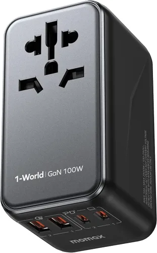 Miniatura 9 de MOMAX Adaptador de viaje universal 7 en 1, adaptador de enchufe de viaje europeo GaN 45W para iPhone 17, 3 USB-C PD y 2 USB-A QC, 2 AC, adaptador