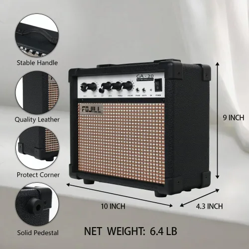 Miniatura 3 de Fojill Amplificador de guitarra eléctrica de 20 W, amplificador de práctica pequeño portátil de viaje con conector de auriculares de 3.5 pulgadas