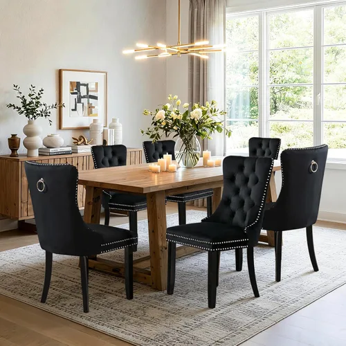 Miniatura 142 de SoarFlash Juego de 2 sillas de comedor de tela de lino, sillas de comedor tapizadas con ribete de cabeza de clavo y patas de madera de color claro