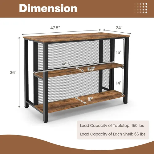Miniatura 3 de COSTWAY Unidad de bar para el hogar, mesa de bar de 3 niveles con estantes de almacenamiento, marco de metal, almohadillas ajustables para los pies