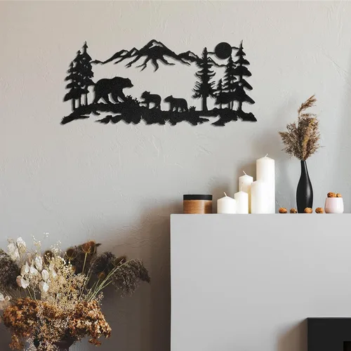 Miniatura 5 de Moxweyeni Arte de pared de oso de metal, bosque de oso de montaña, decoración rústica de caza de animales para decoración de pared de dormitorio