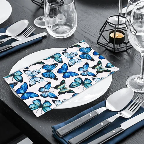 Miniatura 6 de AnyDesign 80 servilletas de mariposa desechables con mariposas azules, servilletas de papel, acuarela, cena, toalla de mano para boda, fiesta