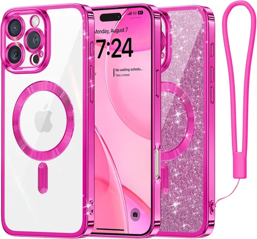 Miniatura 39 de Meifigno Candy Mag Series - Funda diseñada para iPhone 15 Pro, compatible con MagSafe, tarjeta con purpurina y correa de muñeca, protección completa