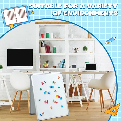 Miniatura 4 de Lincia Pizarra portátil de borrado en seco de 24 x 18 pulgadas con soporte, pizarra blanca plegable de doble cara, marco de aluminio plateado