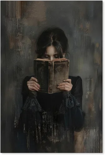 Miniatura 25 de Haitunone Arte de Pared de Lectura Femenina Victoriana Academia Oscura Libros Melancólicos Póster Pintura al Óleo Antigua Impresiones en Lienzo