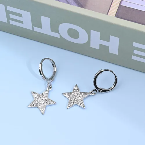 Miniatura 5 de Aretes colgantes de aro con diamantes de imitación de estrella de plata de ley 925/oro para mujeres