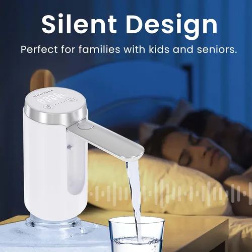 Miniatura 5 de UNNEES Dispensador de agua para botella de 5 galones, pantalla LED inteligente, bomba de agua recargable, boquilla de agua plegable de larga Blanco