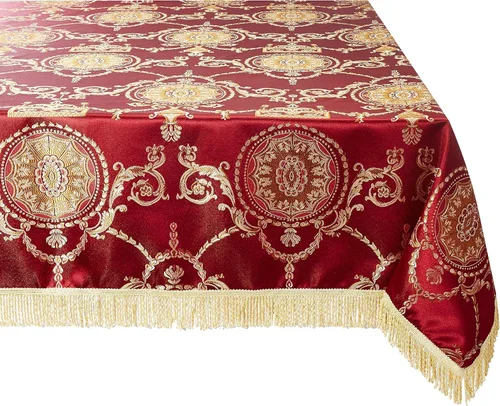 Miniatura 6 de Violet Linen Prestige - Mantel con diseño de damasco, 52 x 70 in, color burdeos. Borgoña
