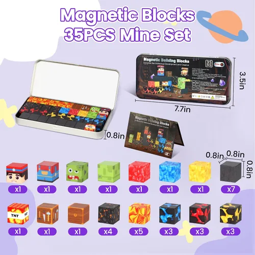 Miniatura 4 de SYSKENI Juego de 35 Bloques Magnéticos de Viaje, Mini Bloques Magnéticos Juguetes de Viaje para Niños de 3-5 y 4-8 Años, Cubos Magnéticos Portátiles