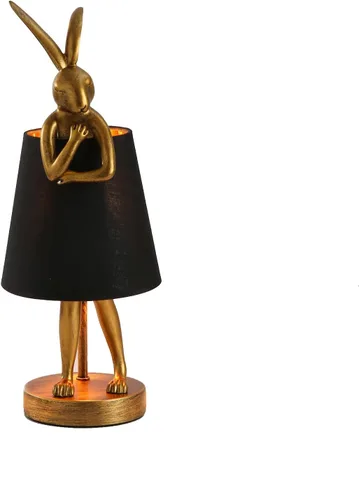 NorDiem lámpara de mesa LED con forma de conejo, lámpara de escritorio de resina con forma de animal con pantalla de lino, lámpara decorativa de 40