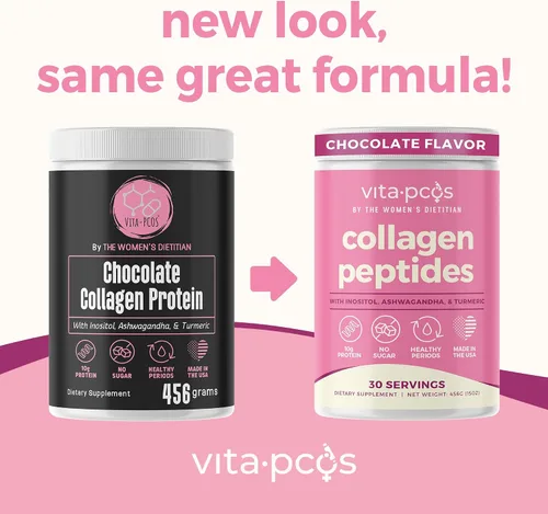 Miniatura 3 de Polvo de proteína de péptidos de colágeno para mujeres, suplemento PCOS formulado con inositol, ashwagandha y cúrcuma, apoya el cabello, la piel