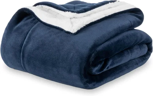 Manta Berkshire-Manta de forro polar Sherpa, manta reversible cálida y suave de Loftmink para cama, sofá y viajes, azul vestido, 60 x 90 pulgadas