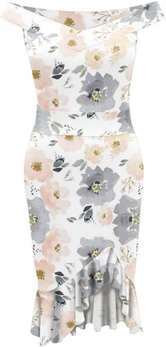 Miniatura 3 de iQKA Vestido de cóctel sexy para mujer, con dobladillo con volantes, estampado floral, cuello en V, sin mangas, vestido de tubo