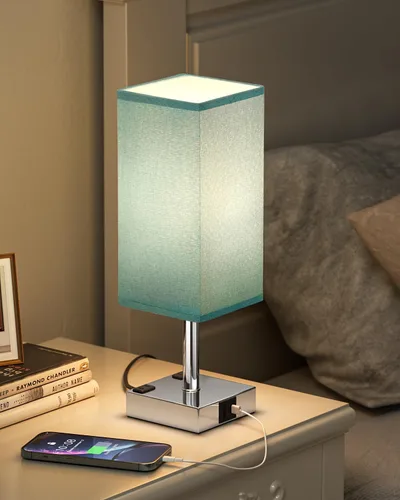 Miniatura 15 de Lámpara de mesa de noche táctil, con pantalla, puertos de carga USB C+A y salidas de CA duales, para dormitorio, sala de estar, oficina