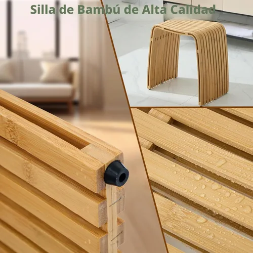 Miniatura 7 de Taburete de bambú para baño y comedor, banco de bambú, duradero y hermoso diseñado para baño, comedor, sala de estar y dormitorio