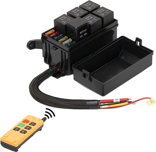 Miniatura 3 de 12 vías 12V Fusible Realy Box Car Metallic Pins Universal 6 Way Relay y 6 ranuras ATO/ATC Blade Fuse Holder con control inalámbrico