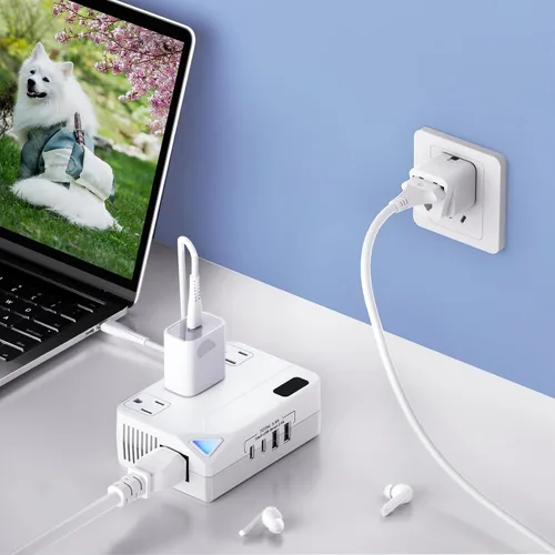 Miniatura 2 de Enchufe de conversión de 250 W, convertidor de viaje internacional con 2 puertos USB y 2 puertos USB-C, reducción de 220 V a 110 V para áreas de 100