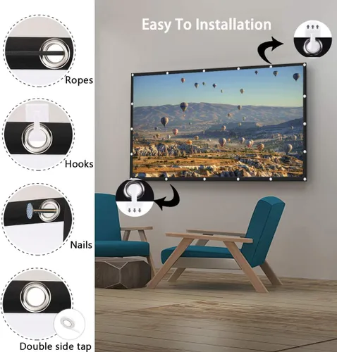 Miniatura 5 de ASHATA Pantalla de proyector 16:9 HD 4K Pantalla de proyección plegable portátil con bordes negros y agujeros para colgar para cine en casa, cine
