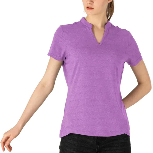Miniatura 80 de Gopune Polo de golf con cuello en V para mujer, sin cuello, manga corta, ligera, de secado rápido, camisetas de tenis para correr