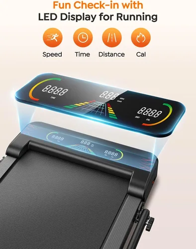 Miniatura 8 de Walking Pad Treadmill with 9% Incline & Dual LED Display, 4 in 1 Foldable Treadmill with Handle bar for Home/Office, 3.5HP Portable Under Desk