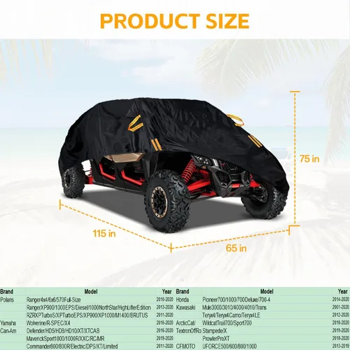 Miniatura 3 de Funda para UTV de 2 plazas impermeable para exteriores, resistente lado a lado, protección para todo tipo de clima, compatible con Polaris RZR