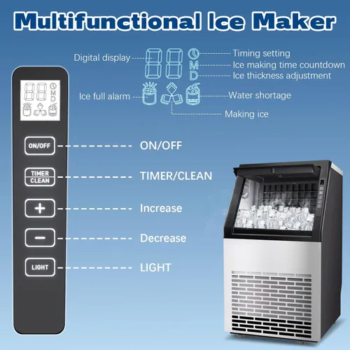 Miniatura 4 de DOGHLY Máquina comercial para hacer hielo, máquina de hielo de acero inoxidable de 100 libras/24 horas, capacidad de almacenamiento de hielo de 20